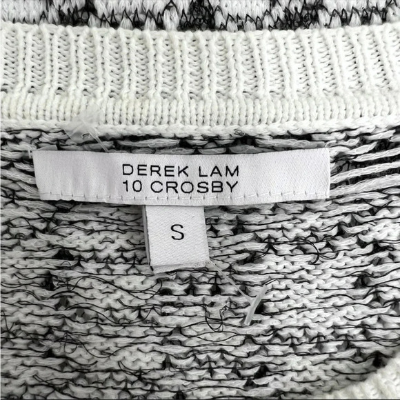 DEREK LAM 10 CROSBY Sweater Long Sleeve Gray White Striped Honeycomb Size S - Picture 6 of 11